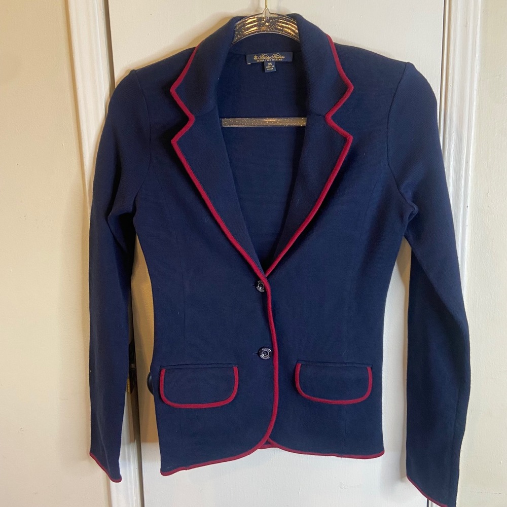 Brooks Brothers Extra Fine Merino Wool Knit Blazer Navy Red Trim XS Classic